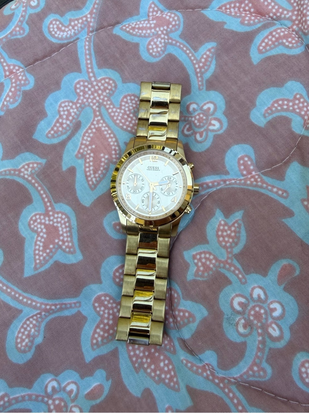 Guess Women's Gold Tone Chronograph Watch with White Dial